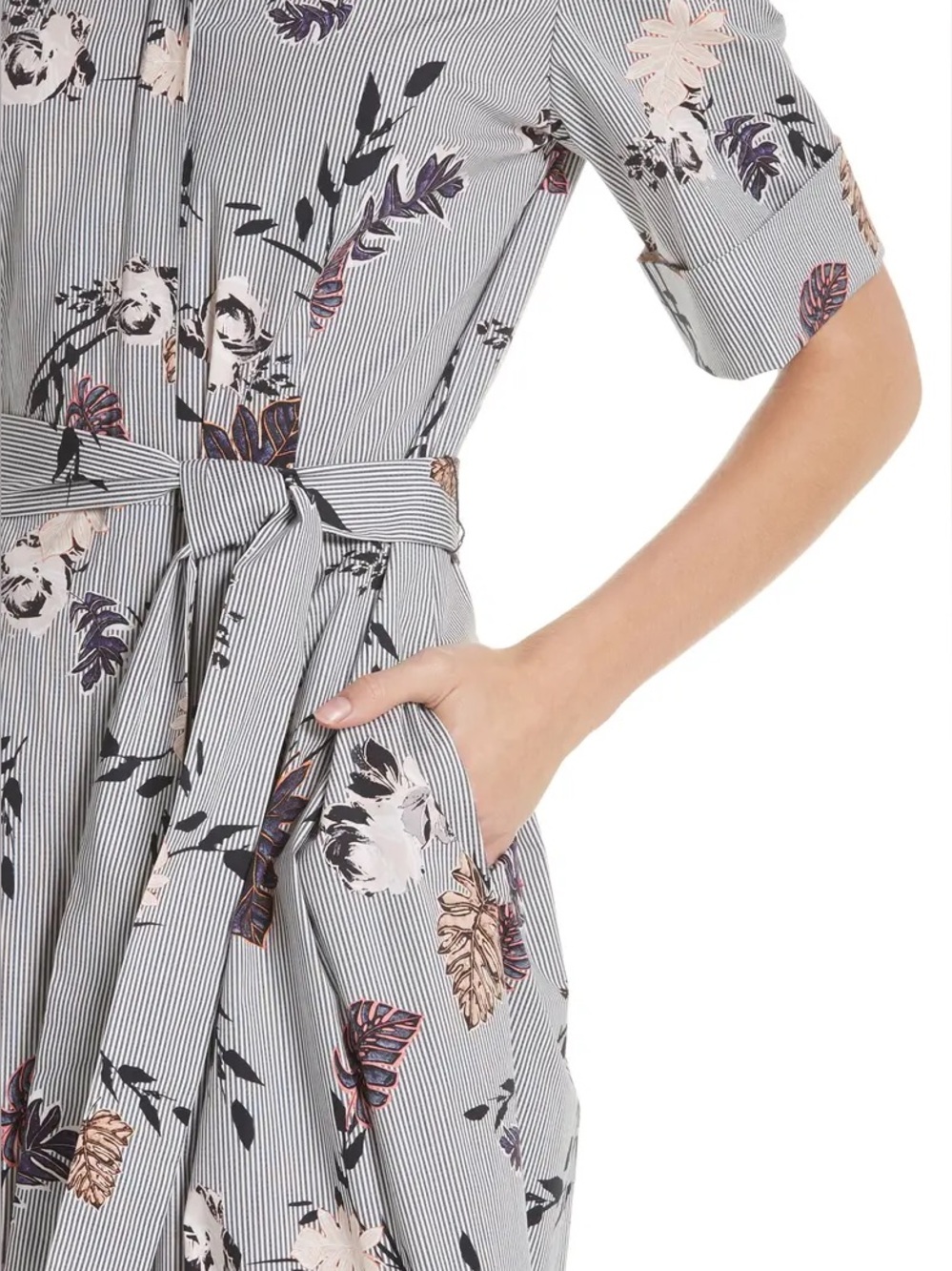 REVOLVE Lafayette 148 Eleni Floral Stripe Belted Shirt Dress Size Large - Picture 5 of 11